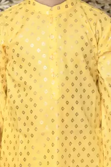 Yellow printed blended cotton boys-kurta-pyjama