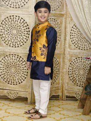 Blue hand woven blended cotton boys-kurta-pyjama 1