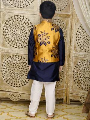 Blue hand woven blended cotton boys-kurta-pyjama 2