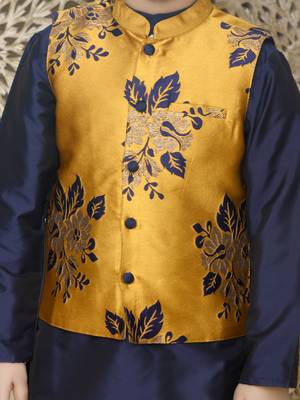 Blue hand woven blended cotton boys-kurta-pyjama 3