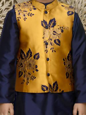 Blue hand woven blended cotton boys-kurta-pyjama 5