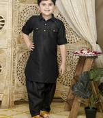 Black plain cotton boys-kurta-pyjama