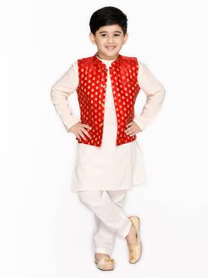 Orange hand woven cotton boys-kurta-pyjama 1