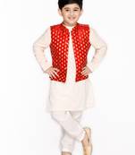 Orange hand woven cotton boys-kurta-pyjama