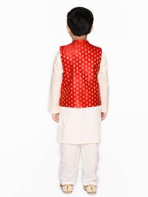 Orange hand woven cotton boys-kurta-pyjama 2