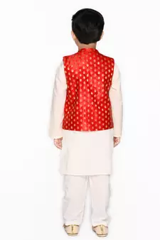 Orange hand woven cotton boys-kurta-pyjama
