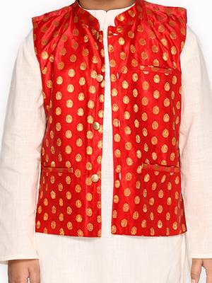 Orange hand woven cotton boys-kurta-pyjama 4