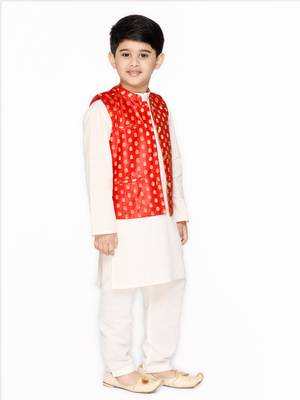 Orange hand woven cotton boys-kurta-pyjama 5