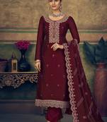Maroon embroidered pure silk salwar