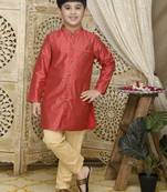 Maroon printed chanderi boys-kurta-pyjama
