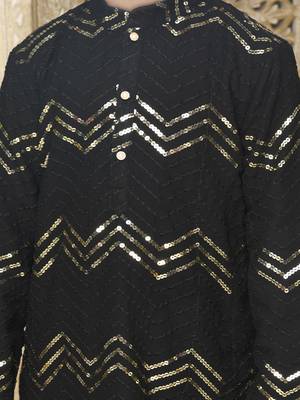 Black hand woven blended cotton boys-kurta-pyjama 4