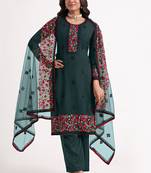 Dark Teal Georgette Embroidery Party Wear Straight Suits