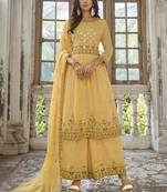 Yellow Georgette Embroidery Party Wear Palazzo