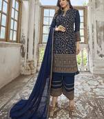 Navy Blue Georgette Embroidery Party Wear Palazzo