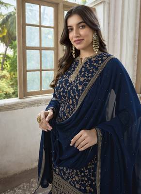 Navy Blue Georgette Embroidery Party Wear Palazzo 2