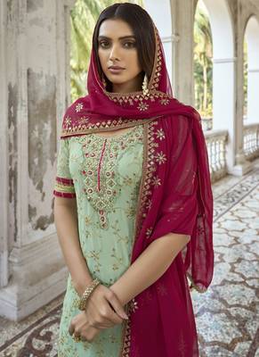 Sea Green Georgette Embroidery Party Wear Palazzo 2