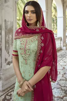 Sea Green Georgette Embroidery Party Wear Palazzo
