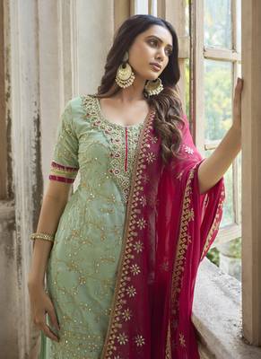 Sea Green Georgette Embroidery Party Wear Palazzo 3