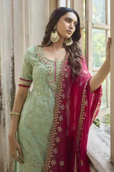 Sea Green Georgette Embroidery Party Wear Palazzo