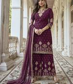Wine Georgette Embroidery Party Wear Palazzo