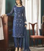 Navy Blue Georgette Embroidery Party Wear Straight Suits