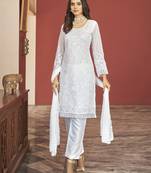 White Georgette Embroidery Party Wear Straight Suits