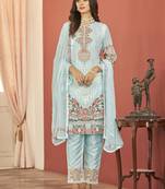 Sky Blue Georgette Embroidery Party Wear Straight Suits