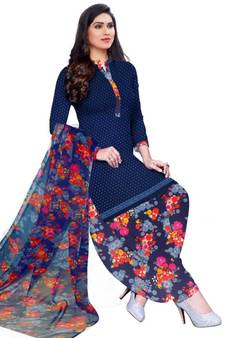 Dark-blue printed rayon salwar