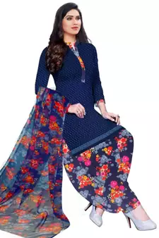Dark-blue printed rayon salwar