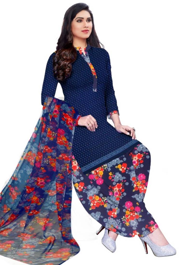 Dark-blue printed rayon salwar
