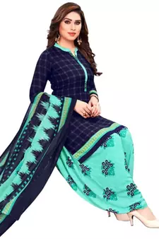 Dark-blue printed rayon salwar
