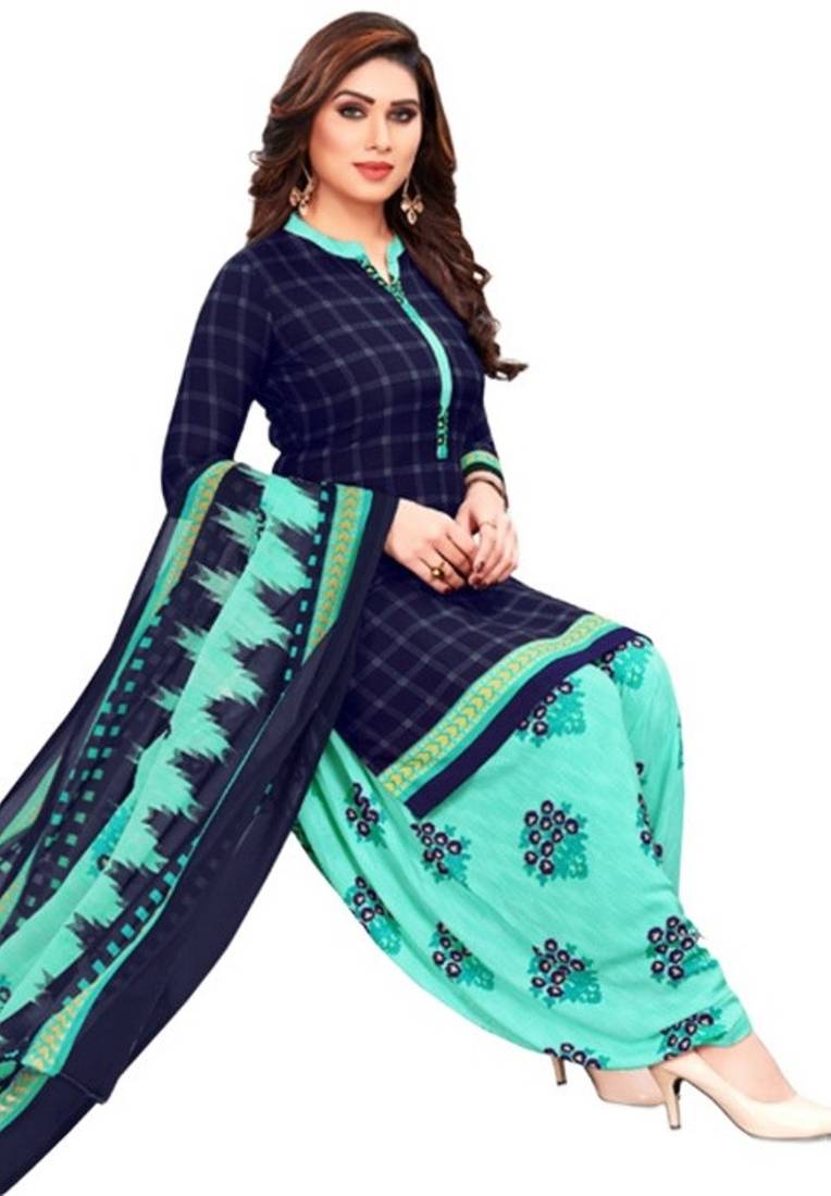 Dark-blue printed rayon salwar