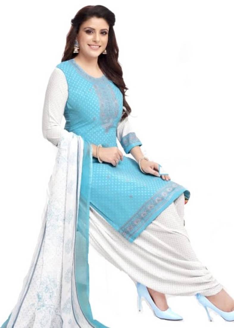 Light-blue printed rayon salwar