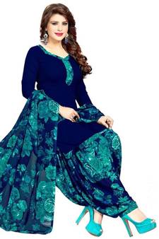 Dark-blue printed rayon salwar