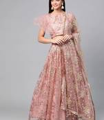 Peach Coloured Semi Stitched Lehenga & Unstitched Blouse with Dupatta