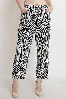 Popwings Women Solid Zebra Printed Mid Rise Casual Black & White Regular Fit Palazzo