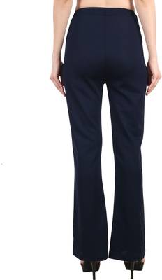 Popwings Regular Fit Navy Blue Solid Midrise Trouser 2