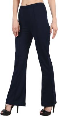Popwings Regular Fit Navy Blue Solid Midrise Trouser 3