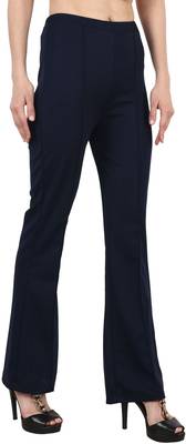 Popwings Regular Fit Navy Blue Solid Midrise Trouser 4