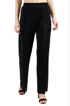 Popwings Women Solid Plain Mid Rise Casual Wrinkle Design Black Regular Fit Palazzo