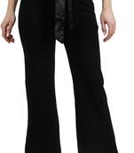Popwings Regular Fit Black Solid Midrise Belt Trouser