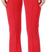 Regular Fit Red Solid Midrise Women Trouser
