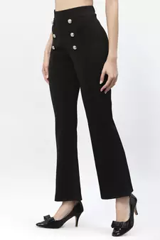 Popwings Black Bootcut Women Trouser