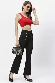 Popwings Black Bootcut Women Trouser