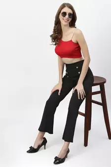Popwings Black Bootcut Women Trouser