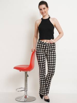 Popwings Black & White Geometric Printed Mid Rise Women Trouser 5
