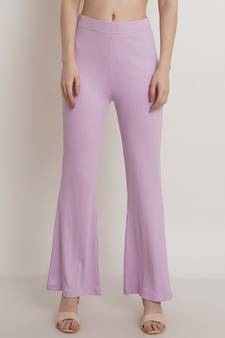 Popwings Casual Solid Lavender High Rise Relaxed Women Trouser