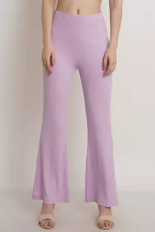 Popwings Casual Solid Lavender High Rise Relaxed Women Trouser