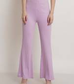 Popwings Casual Solid Lavender High Rise Relaxed Women Trouser