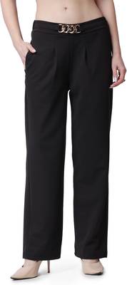 Popwings Formal Regular Fit Black Solid Midrise Women Trouser 1